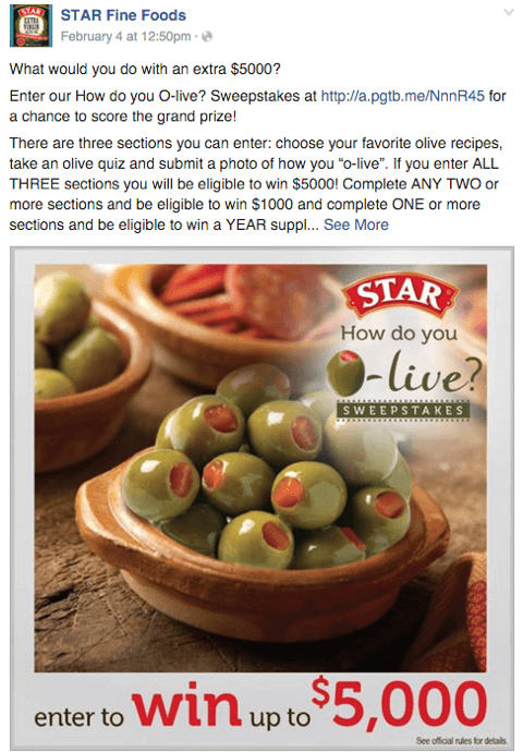 article du concours facebook star olives