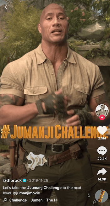 Vidéo TikTok du Rock annonçant le défi Jumanji