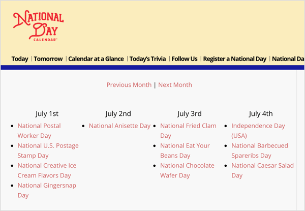 Le calendrier de la fête nationale est une ressource pour des vacances de niche aléatoires qui correspondent à vos objectifs marketing.