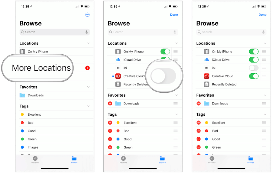 Basculer les disques tiers dans l'application Fichiers