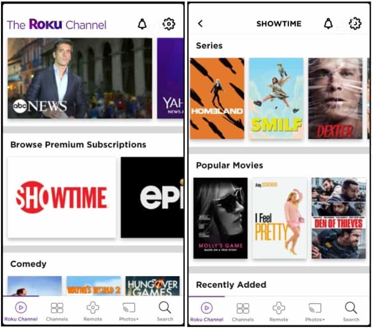 Chaînes Premium Roku Channel App iOS