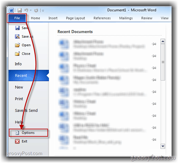 Comment ouvrir le menu des options de Word 2010