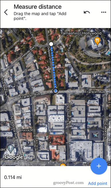 Distance entre deux points dans Google Maps mobile