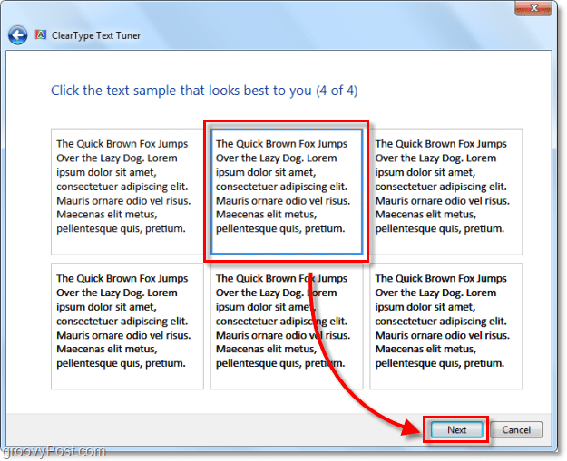 étape 4 de calibrage de clearType dans Windows 7