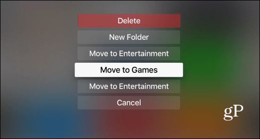 options de dossier Apple TV
