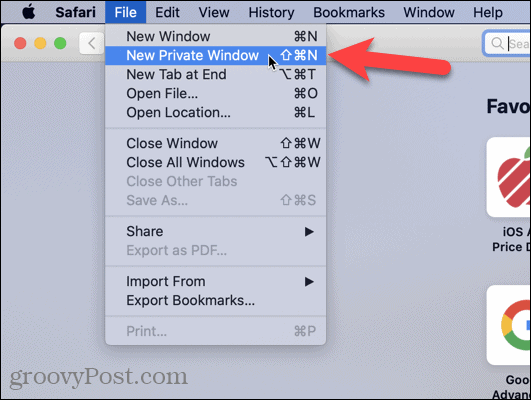 Sélectionnez Nouvelle fenêtre privée dans Safari sur Mac