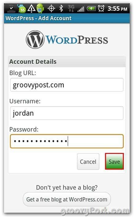 Configuration du compte de blog Wordpress sur Android
