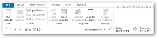 calendrier des actions Outlook et barre météo