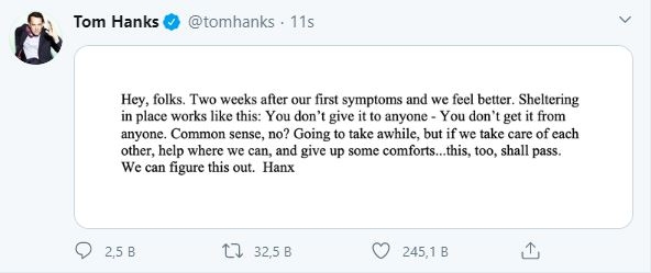 Tom Hanks guéri
