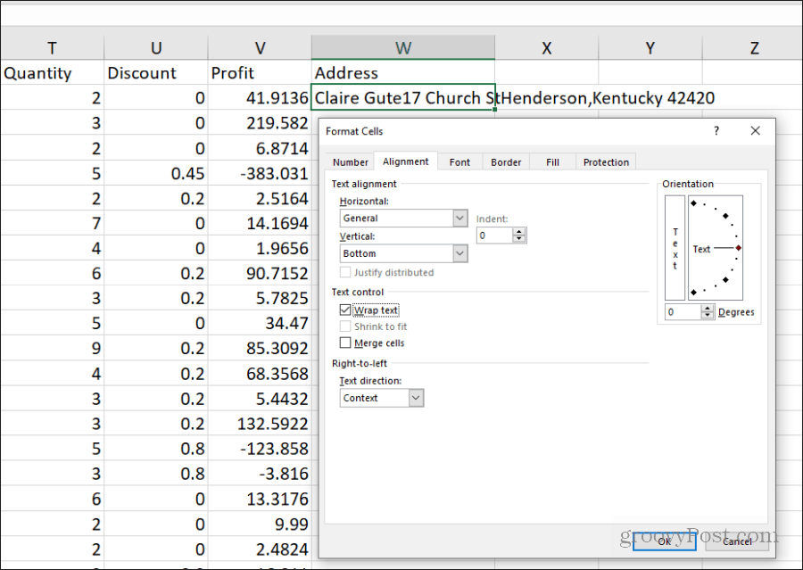 définir le texte d'habillage dans Excel