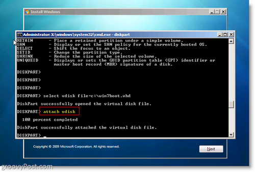 Windows 7 Native VHD Install Dual Boot Attach VHD from CMD Prompt
