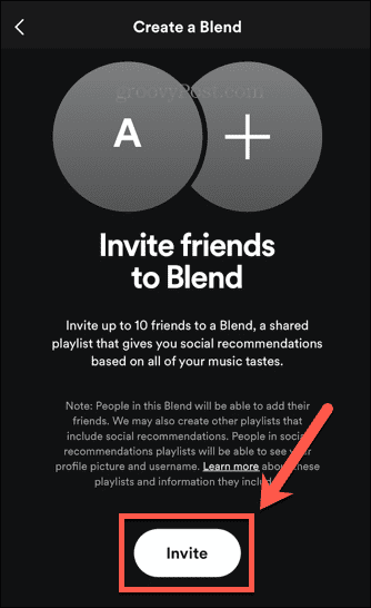 bouton d'invitation spotify