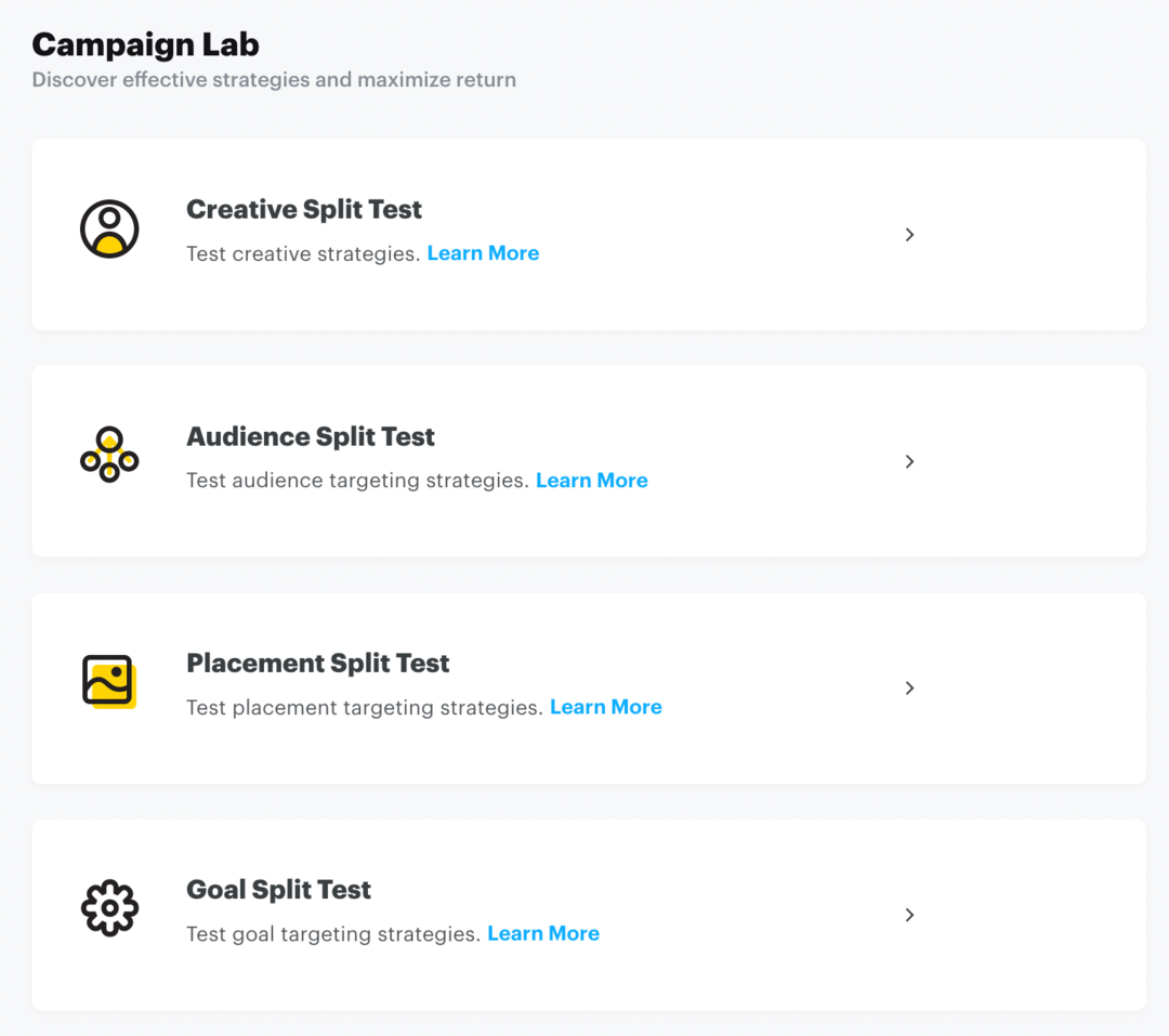 configurer Snap split test via Campaign Lab Étape 1