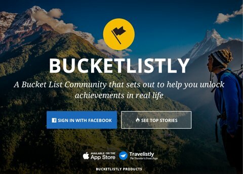 page d'accueil de bucketlistly