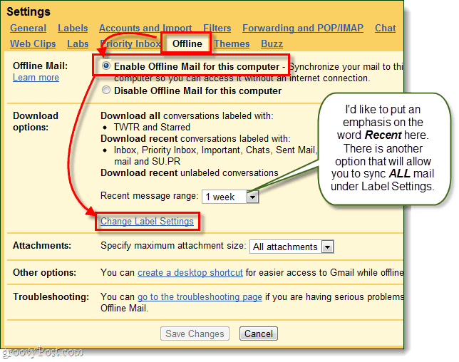 gmail activer le courrier hors ligne pour l'ordinateur et modifier les paramètres d'étiquette