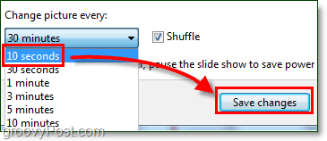 définissez la vitesse de rotation de l'arrière-plan de Windows 7 sur 10 secondes et enregistrez, modifiez-la lorsque vous avez terminé