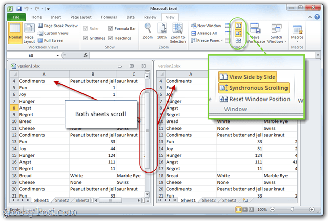 défilement synchronisé avec MS Office 2010 Excel