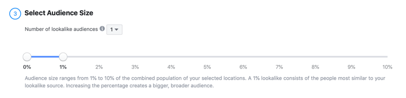 sélectionnez la taille de l'audience pour le sosie de Facebook