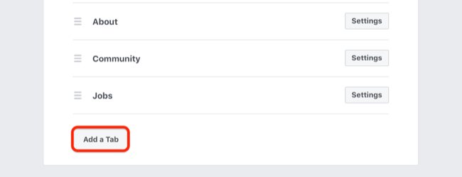 étape 2 de la façon d'ajouter un onglet à la page Facebook