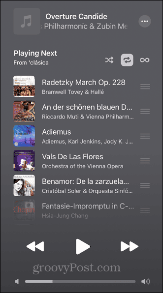 Apple Music joue sur iOS suivant