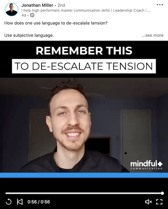 exemple d'une vidéo LinkedIn de Jonathan Miller montrant à quoi pourrait ressembler une courte vidéo utile