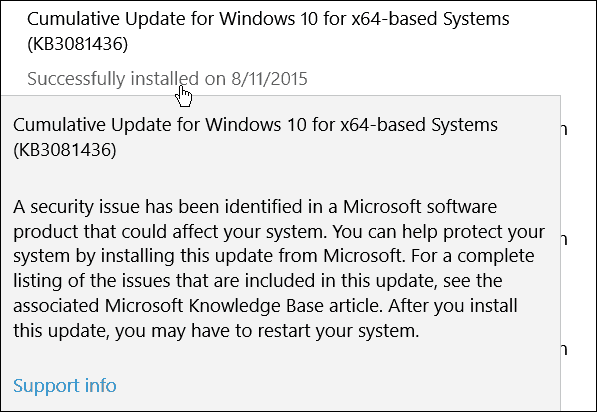 Deuxième mise à jour cumulative de Microsoft pour Windows 10 (KB3081436)