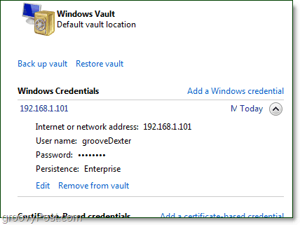 une information d'identification stockée peut être modifiée à partir du coffre-fort de Windows 7