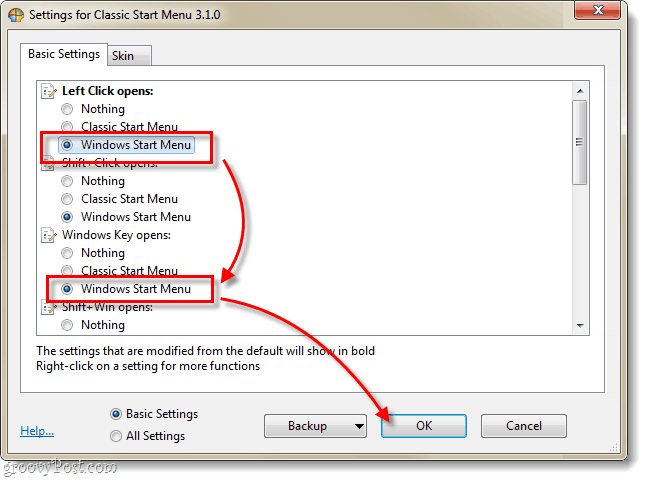 shell classique, paramètres du menu Démarrer de Windows