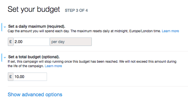 Configurez le budget de votre annonce Twitter.