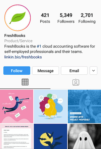 exemple de bio d'entreprise Instagram vantant une réussite