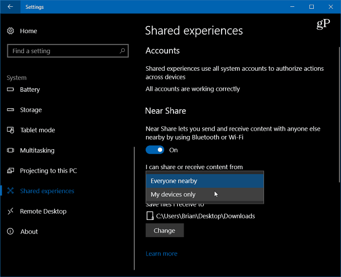 1 Activer les paramètres de Windows 10 proche du partage