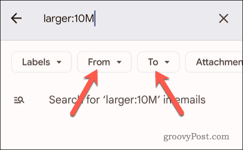 Définition de critères de recherche supplémentaires pour une recherche dans Gmail sur mobile