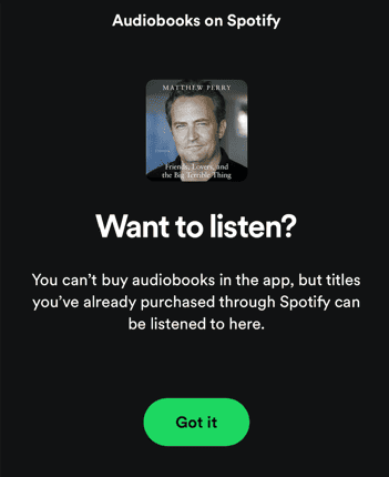 message pop-up Spotify