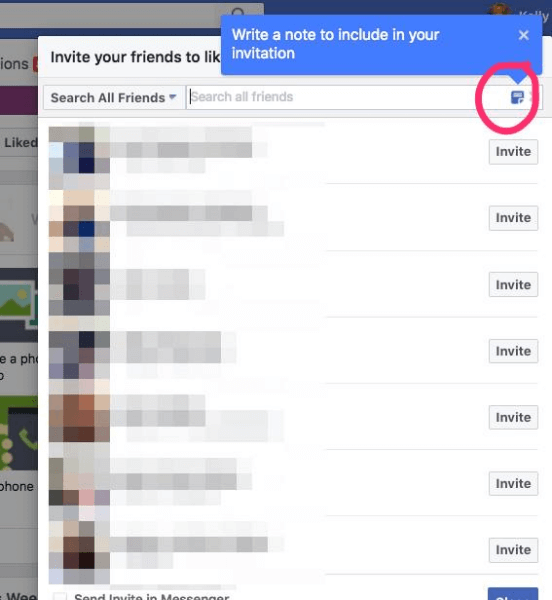 Facebook a ajouté la possibilité d'inclure une note personnalisée avec des invitations à aimer une page.