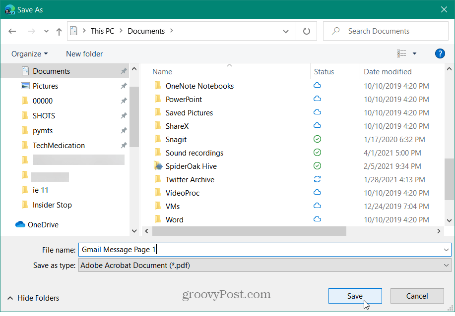 Enregistrer l'emplacement du PDF