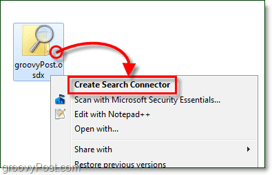 faites un clic droit sur votre bureau, puis cliquez sur le fichier osdx qui est un connecteur de recherche, puis cliquez sur créer un connecteur de recherche pour Windows 7