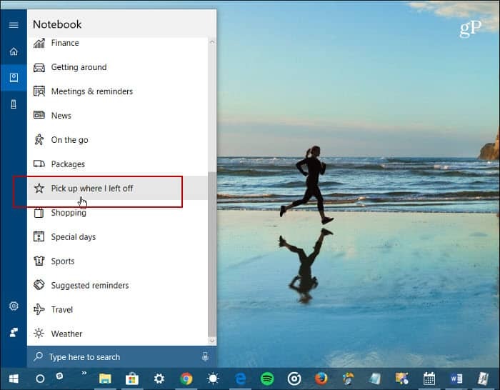 Cortana Notebook Reprenez là où je m'étais arrêté