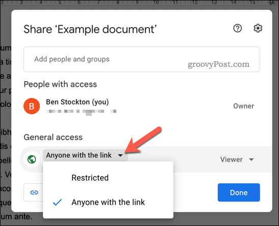Définir les autorisations de partage pour Google Docs