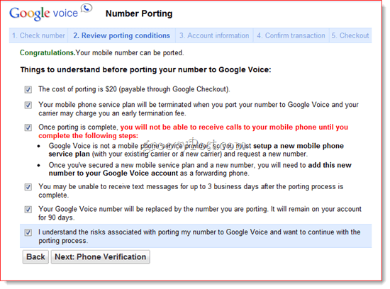 Porter un numéro existant vers Google Voice
