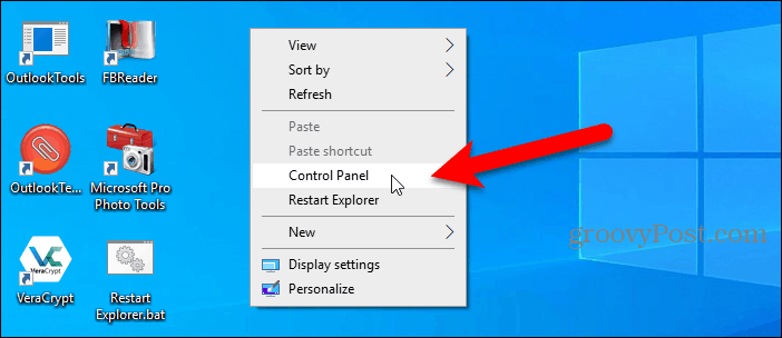 Le panneau de configuration disponible dans le menu contextuel du bureau Windows 10