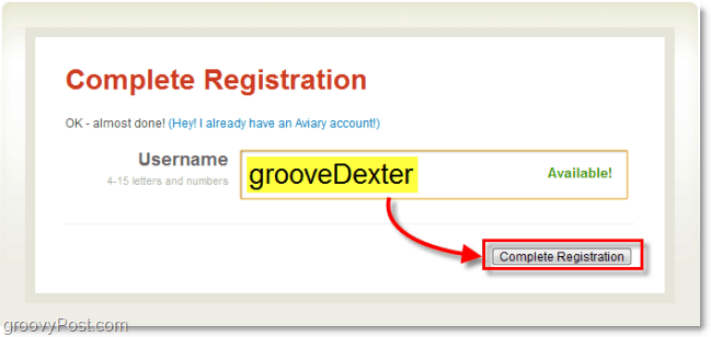 créer un nom d'utilisateur pour volière