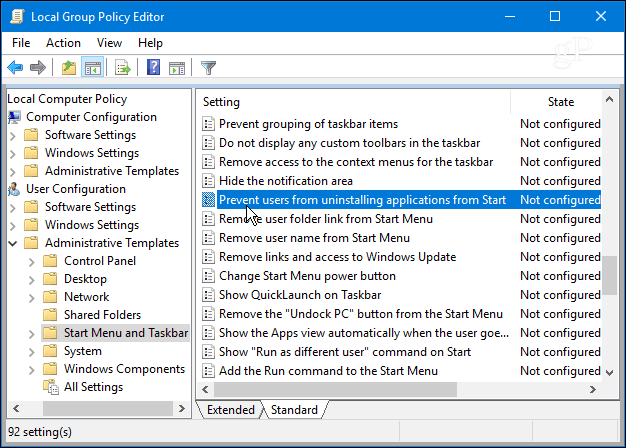 Empêcher les utilisateurs de désinstaller des applications du menu Démarrer de Windows 10