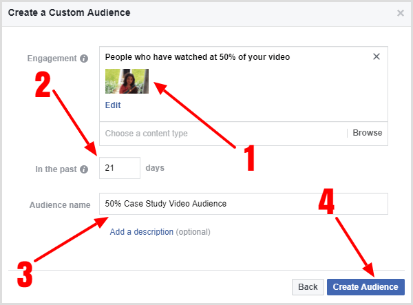 Cliquez sur le bouton Créer une audience pour terminer la création de votre audience personnalisée.