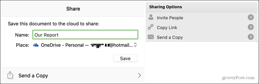 Paramètres de partage Word sur Mac