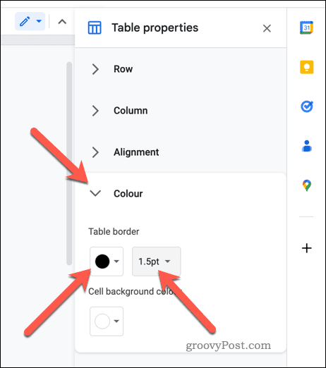 Définir les propriétés de bordure de tableau dans Google Docs