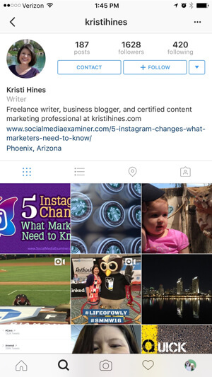 exemple de profil d'entreprise instagram
