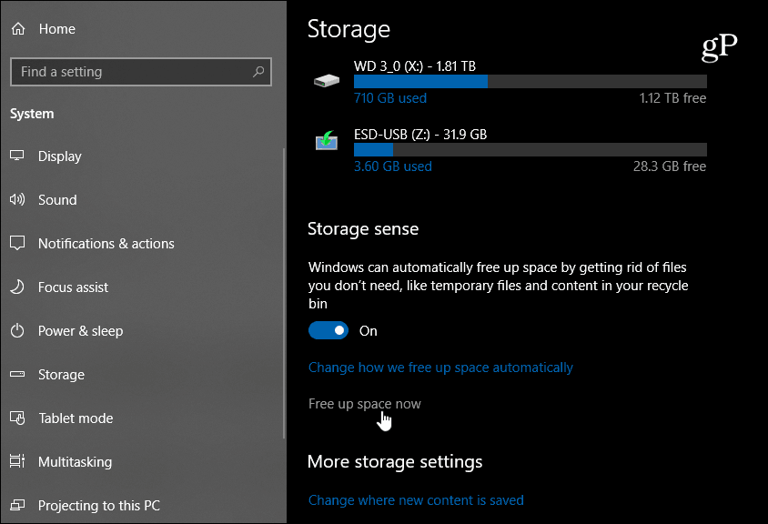 Storage Sense Windows 10 1809