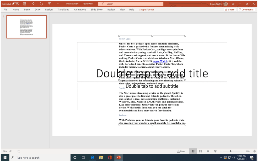 Exemple d'importation Microsoft PowerPoint