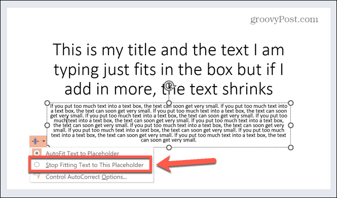 powerpoint arrêter d'adapter le texte à l'espace réservé