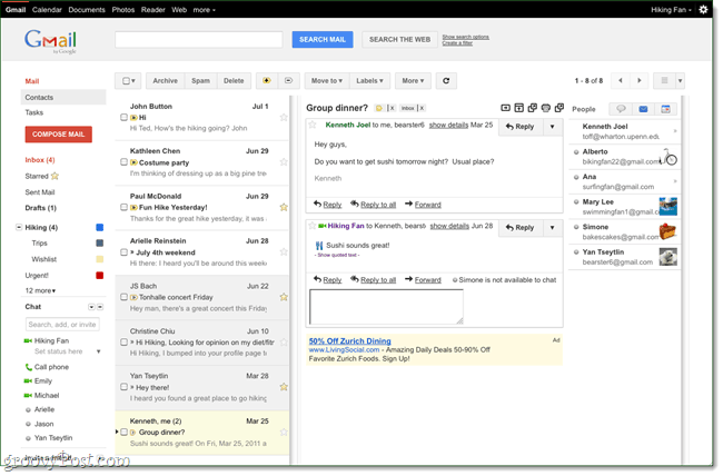Gmail Labs: un nouveau volet de lecture, tout comme Outlook